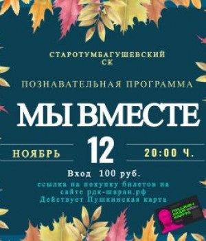 Познавательно – игровая программа «Мы вместе» 12.11.2022г. 20.00ч. Цена 100 руб.